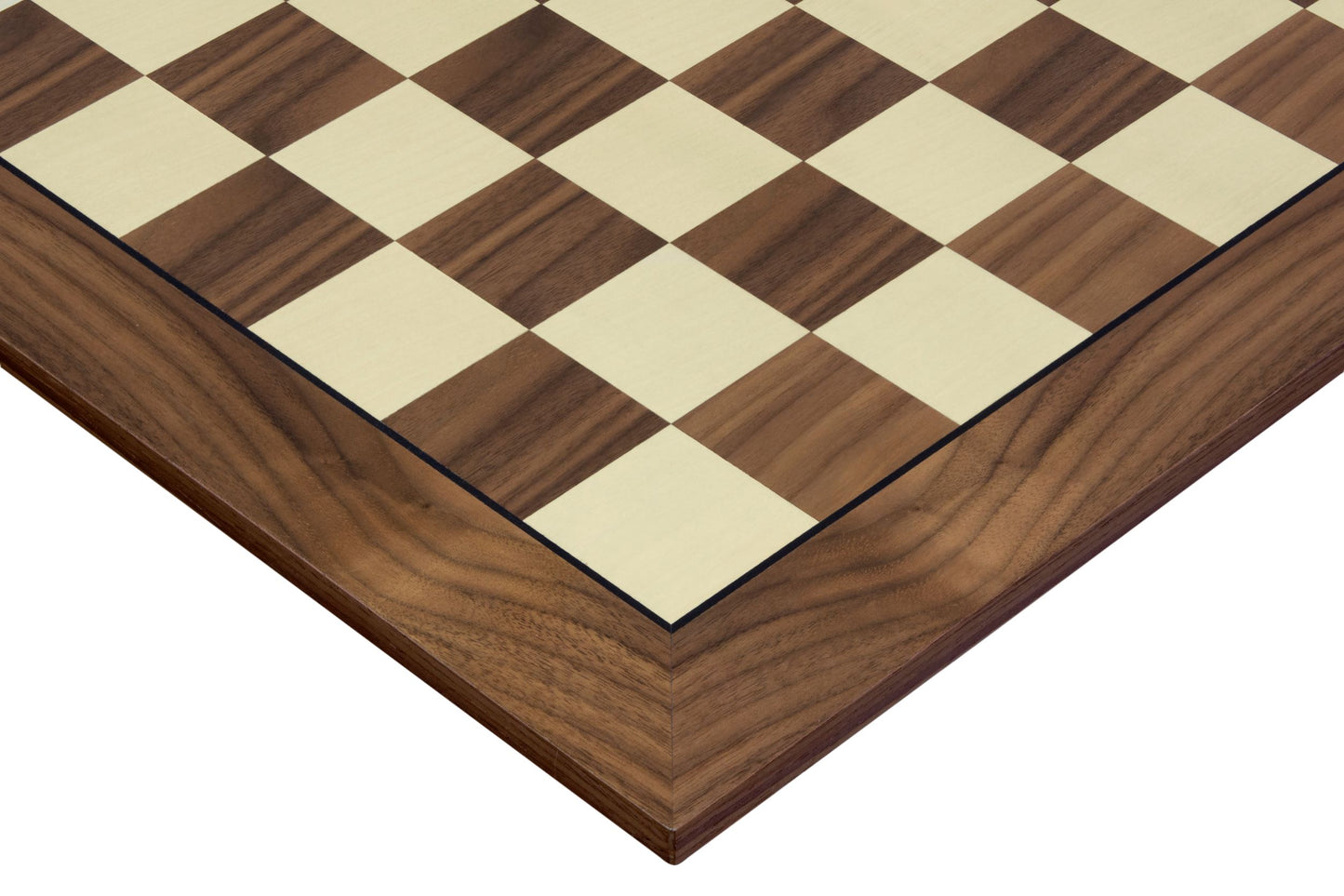 Échiquier No. 4 – Noyer & Érable, Marqueterie avec Liseré Noir – 54 × 54 cm