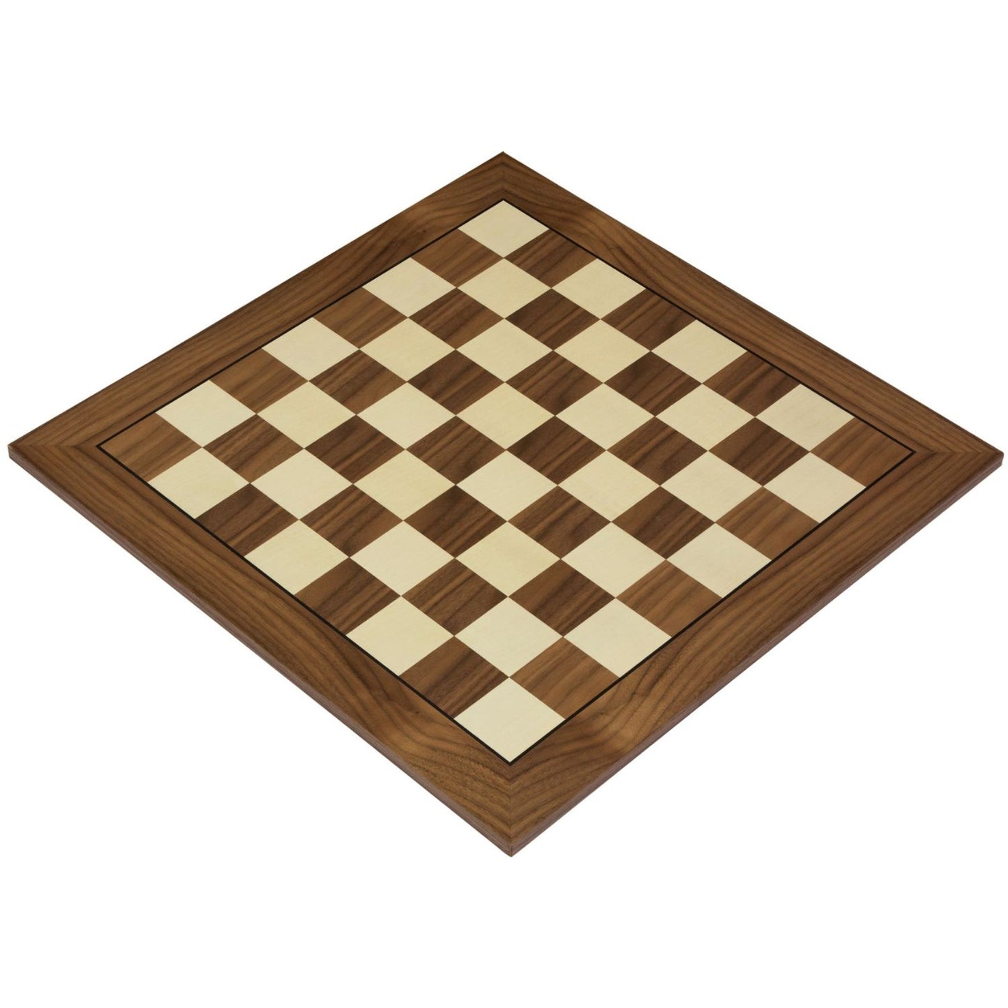 Échiquier No. 4 – Noyer & Érable, Marqueterie avec Liseré Noir – 54 × 54 cm